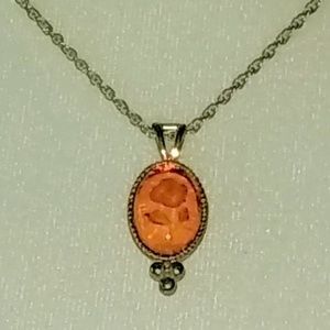 17" Long Vintage Costume Orange Oval Necklace